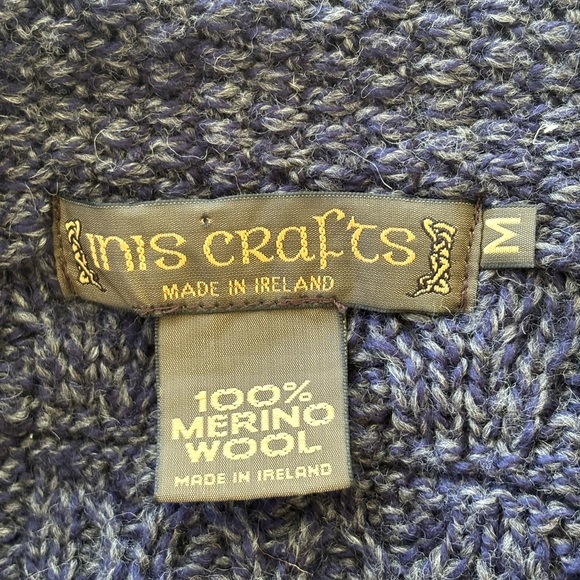 Inis Crafts Blue Marled Merino Wool Sweater Full Zip Sweater Size Medium - Picture 3 of 10